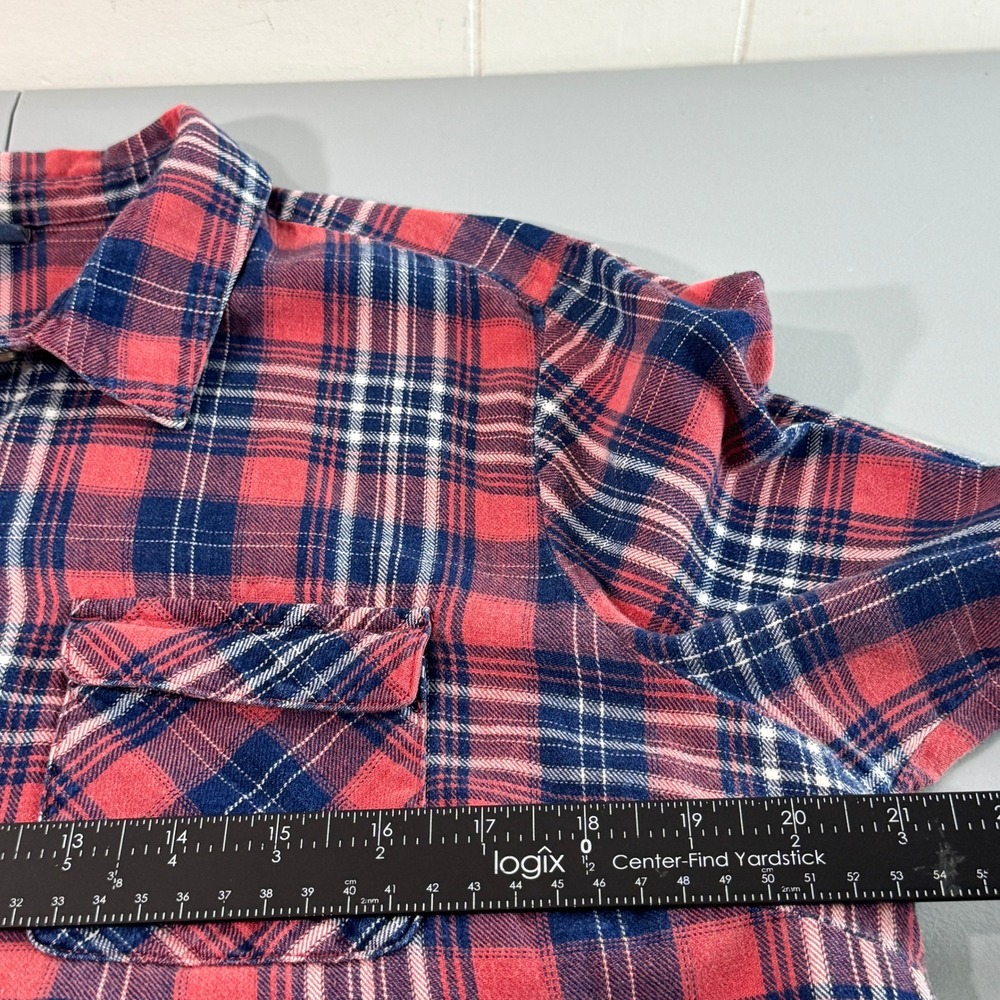 J Jill Denim Women's Red Navy Plaid Button Down Shirt Size Petite Large Cotton - Picture 10 of 12